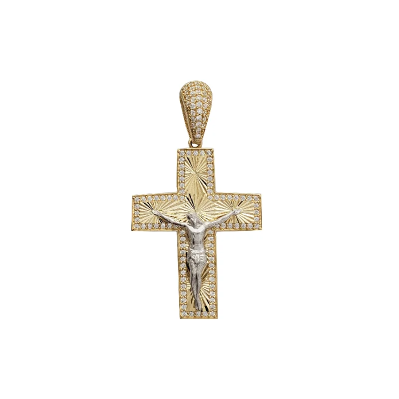 Magnetic - Locking Pendant with Hidden Compartment for Secret MessagesDiamond Cut Crucifix CZ Two-Tone Pendant (14K)