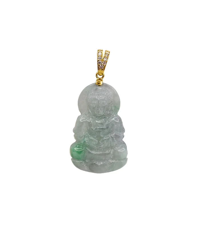 Customized Birthstone Pendant with Engraved Name for a Personalized TouchDiamond Green Jade Guanyin Pendant (14K)