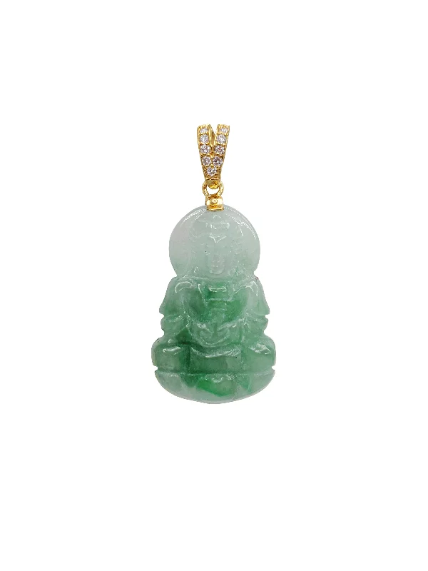 Retro - Inspired Art Deco - Patterned Pendant in Silver for Vintage LoversDiamond Green Jade Guanyin Pendant (14K)