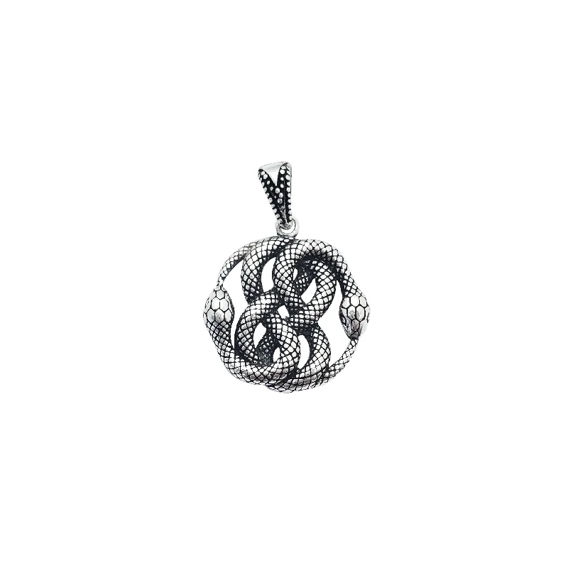 Magnetic - Closure Pendant Necklace with a Hidden Compartment for Secret KeepersDouble Head Snake Pendant (Silver)