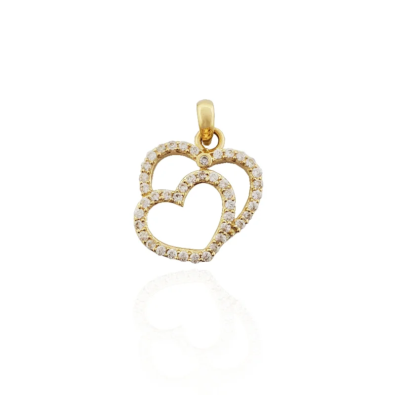 Rhinestone - Encrusted Crown Pendant for Little Girls' Dress - UpDouble Heart CZ Pendant (14K).