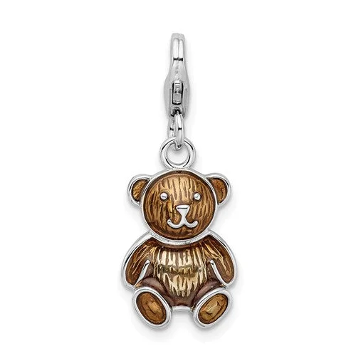 Heart - Shaped Garnet Pendant Necklace with a Pearl - Accented Chain for a Romantic Valentine's DayEnamel Teddy Bear Charm (Silver)