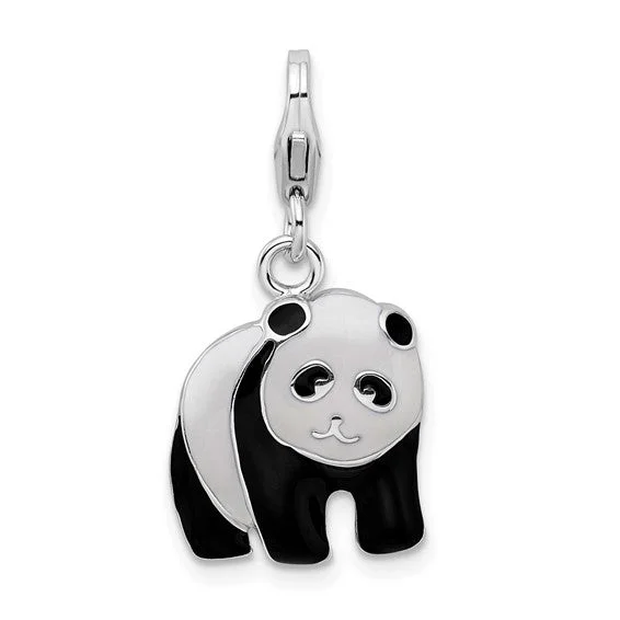 Magnetic - Closure Pendant Necklace with a Hidden Compartment for Secret KeepersEnameled Panda Bear Pendant (Silver)