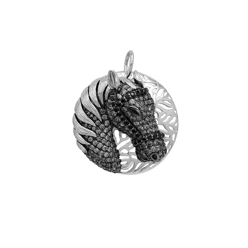 Magnetic - Closure Pendant Necklace with a Hidden Compartment for Secret KeepersFrame Horse Medallion Pendant (Silver)