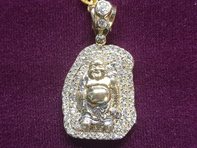 Pave - Set Cubic Zirconia Crown Pendant Necklace for Little Princess - Themed Birthday PartiesIced Out Aura Laughing Buddha Pendant (10K)