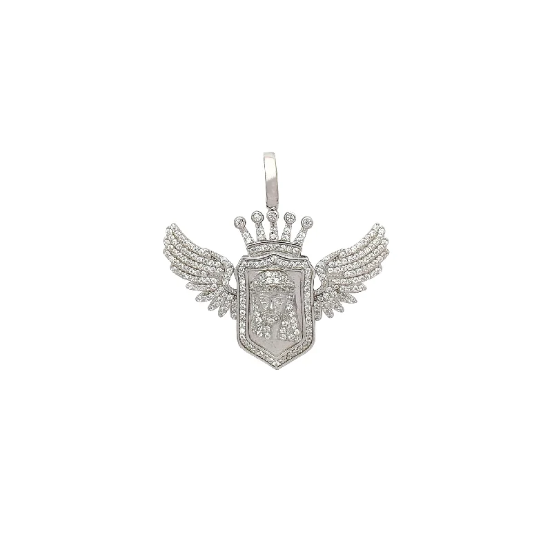 Custom - Engraved Initial Pendant Necklace in Sterling Silver for Mother's Day GiftIced-Out Winged Herald Jesus Pendant (Silver)