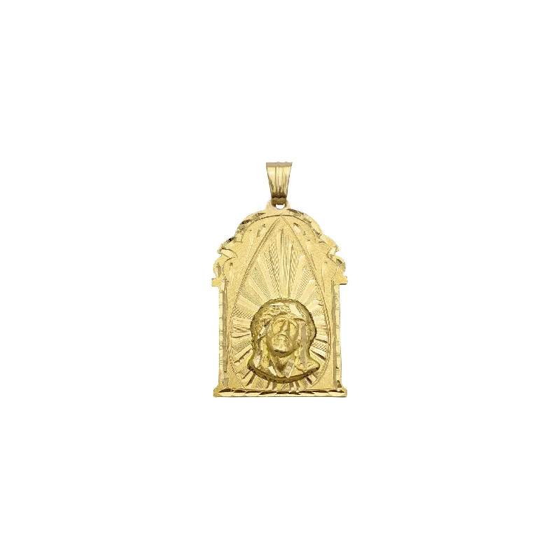 Handmade Leather - Wrapped Crystal Pendant for a Bohemian AestheticEnshrined Jesus Pendant (14K)