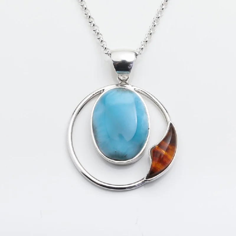 Adjustable - Length Turquoise - Inlaid Teardrop Pendant Necklace for TravelersLarimar Amber Pendant Isleña II