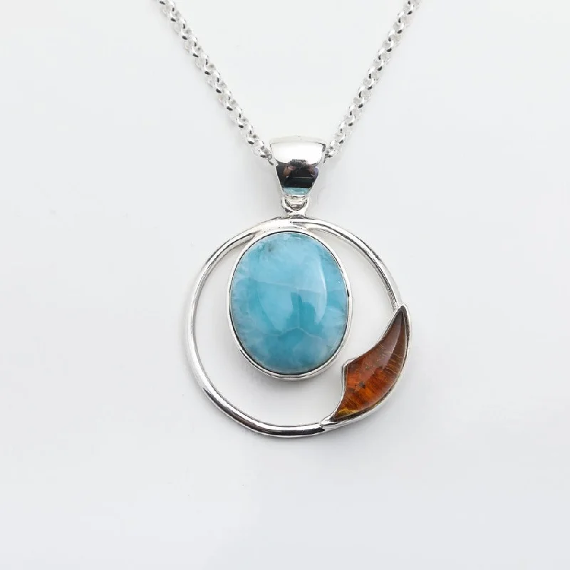 Statement - Making Large - Gemstone - Studded Geometric Pendant Necklace for Evening PartiesLarimar Amber Pendant Isleña III