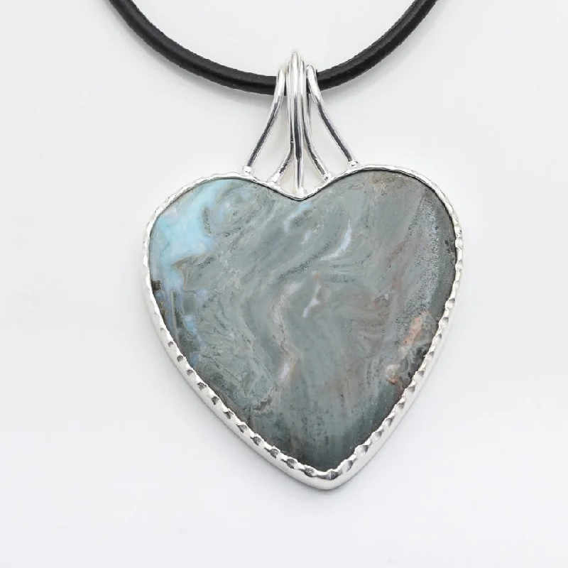 Adjustable - Length Turquoise - Inlaid Teardrop Pendant Necklace for TravelersLarimar Heart Specimen Pendant Philza