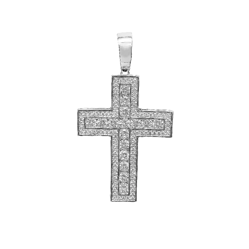 Double - Sided Pendant Necklace with a Photo Insert for Memory - KeepersRound Stone Shaped Cross Pendant (Silver)