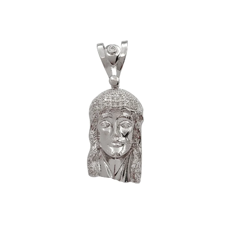 Tassel - Trimmed Amethyst Pendant Necklace for Festival - GoersStone-set Jesus Head Pendant (Silver)