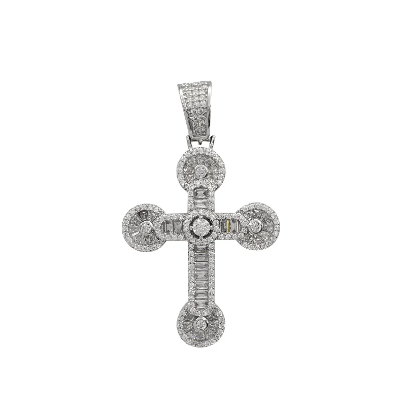 Magnetic - Closure Pendant Necklace with a Hidden Compartment for Secret KeepersStone-set Round & Baguettes Cross Pendant (Silver)