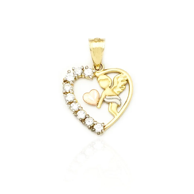 Military - Inspired Dog Tag Pendant with Engraved Service NumbersTri-Color Love Angel Heart CZ Pendant (14K)