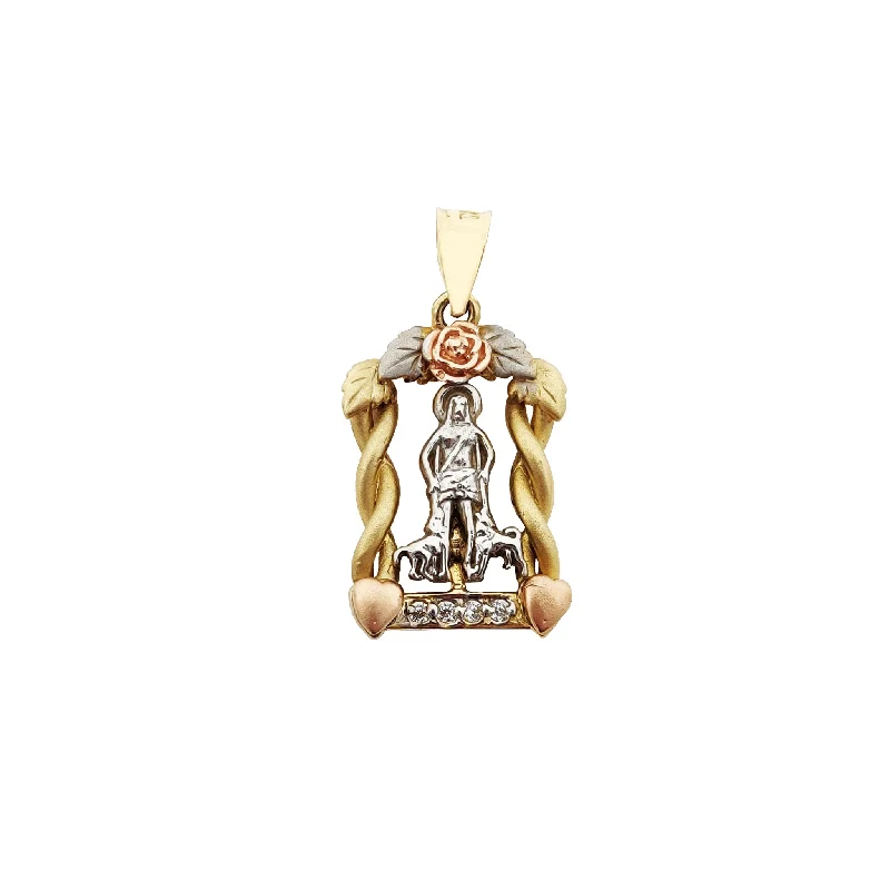 Magnetic - Locking Pendant with Hidden Compartment for Secret MessagesTri-Color Shrine Saint Lazarus Pendant (14K)