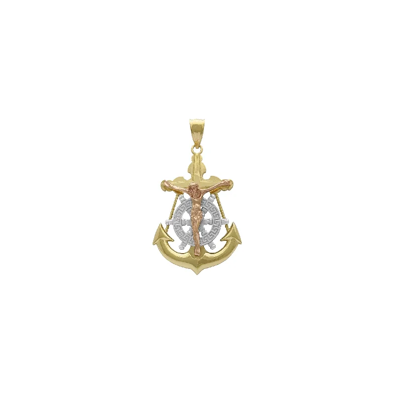 Customized Birthstone Pendant with Engraved Name for a Personalized TouchTri-Tone Mariner's Crucifix Anchor Pendant (14K)