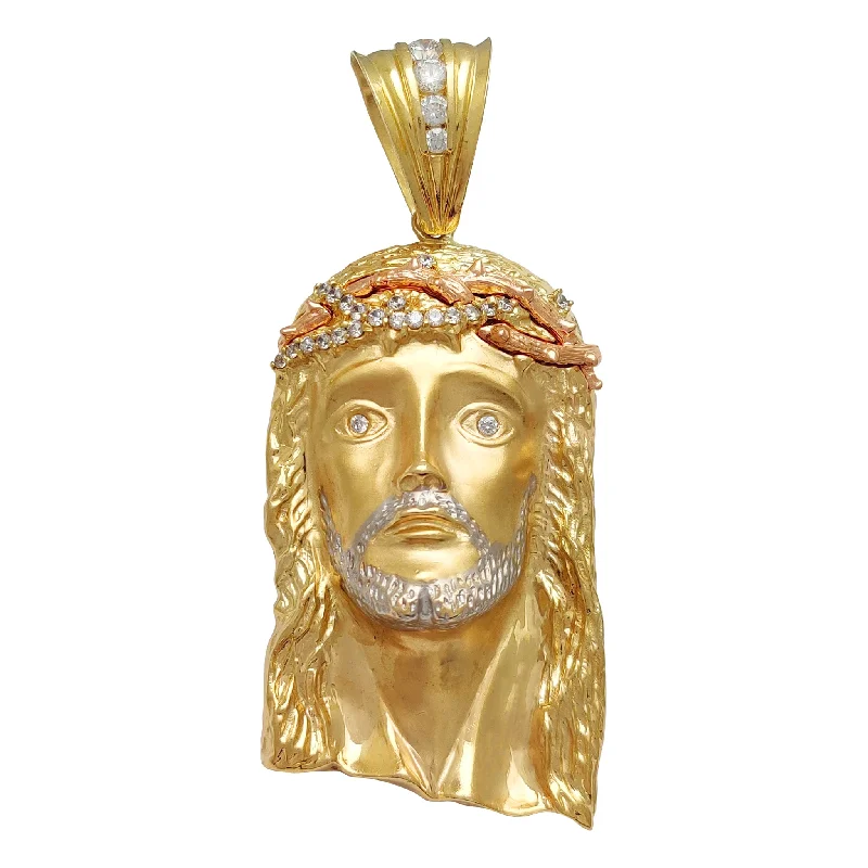 Laser - Cut Woodland Scene Pendant for Nature EnthusiastsTri-Color CZ Jesus Head Pendant (14K)