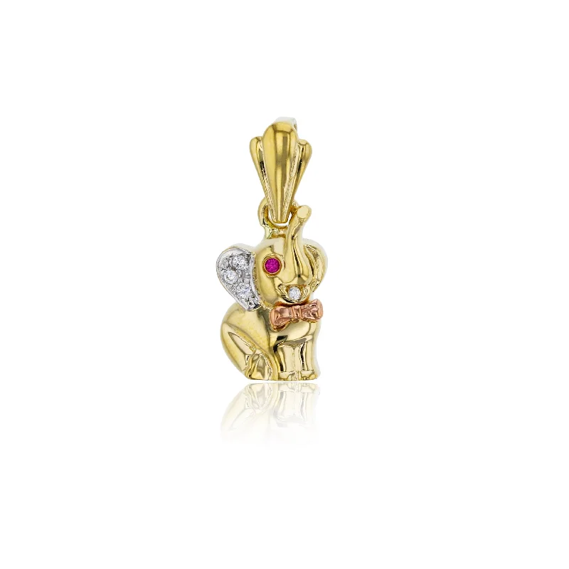 Magnetic - Locking Pendant with Hidden Compartment for Secret MessagesTricolor CZ Elephant Pendant (14K)