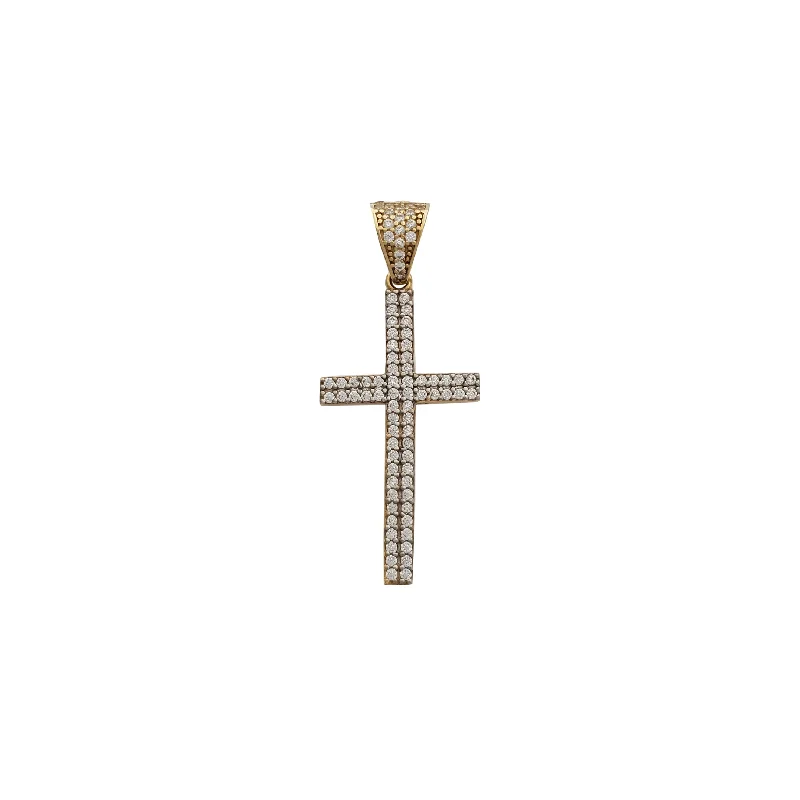 Customized Birthstone Pendant with Engraved Name for a Personalized TouchTwo Row Zirconia Cross Pendant (14K)