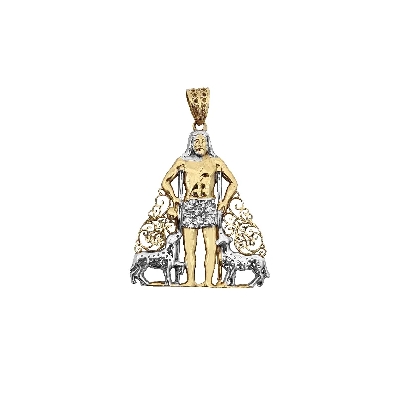 Water - Resistant Stainless Steel Diving - Themed Pendant for DiversTwo-Tone Diamond-Cut Vines Saint Lazarus Pendant (14K)