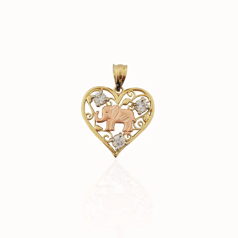 Rhinestone - Encrusted Crown Pendant for Little Girls' Dress - UpTwo-tone Elephant Heart CZ Pendant (14K).