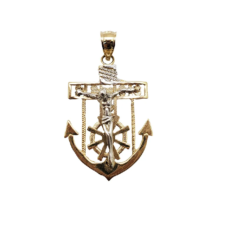 Water - Resistant Stainless Steel Diving - Themed Pendant for DiversTwo-Tone Jesus Crucifix Anchor Pendant (14K)