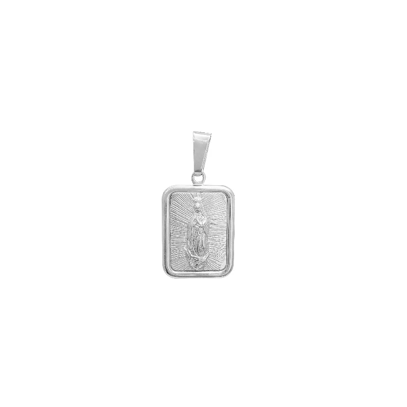 Statement - Making Large - Gemstone - Studded Geometric Pendant Necklace for Evening PartiesRectangular Embossed Radiance Virgin Mary Pendant (Silver)