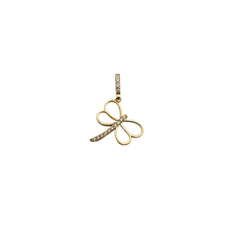 Magnetic - Locking Pendant with Hidden Compartment for Secret MessagesYellow Gold CZ Dragon Fly (14K)